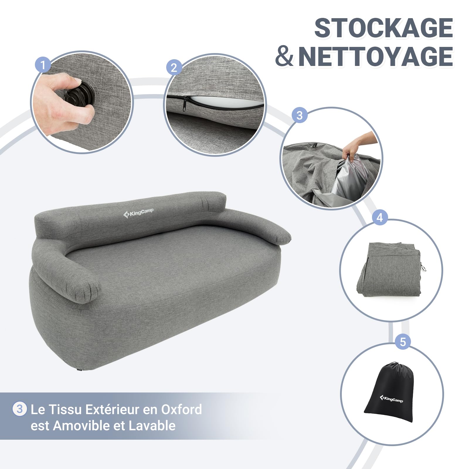 KingCamp Canapé gonflable pour l'extérieur, le camping, le camping - Avec accoudoirs - Canapé gonflable - Pour l'intérieur, l'extérieur, les fêtes, les voyages, la plage