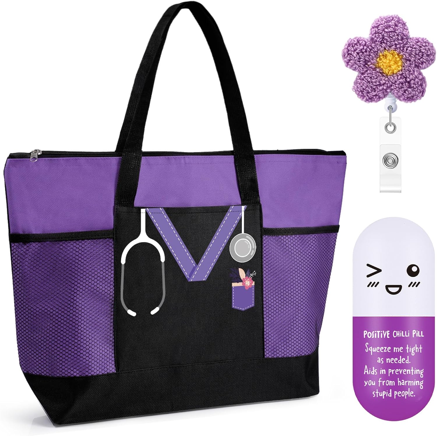 Paterr 2026 Nurse Week Appreciation Gift Set Large Tote Bag Badge Reel Stress Ball Thank You Gift for Nursing Assistant