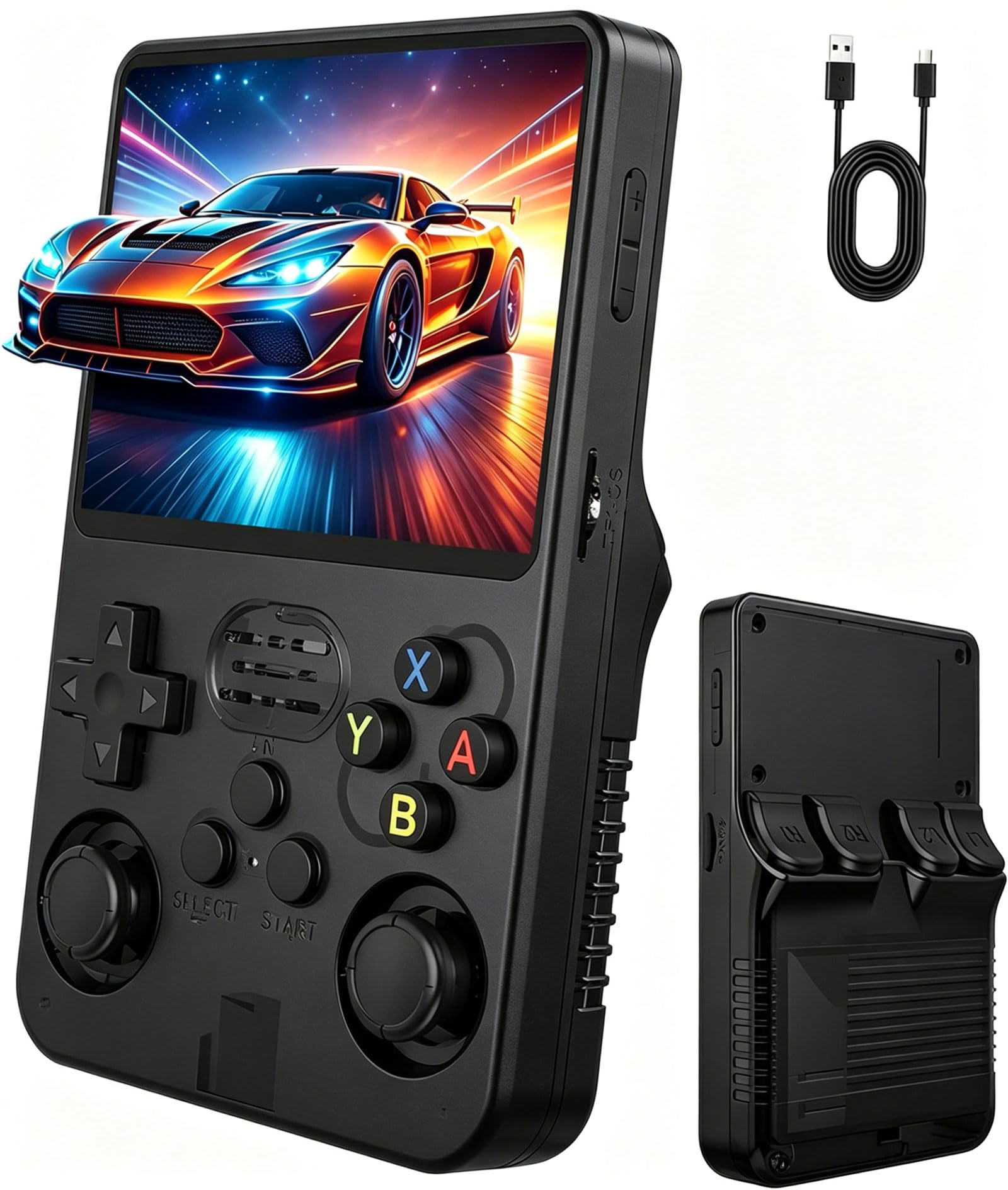 Handheld Retro Spielkonsole 3,5 Zoll IPS HD Bildschirm, Tragbare Retro Konsole mit Dual Joystick, Klassische Videospiele, Portable Spielekonsole für Zuhause und Unterwegs (Kohleschwarz)