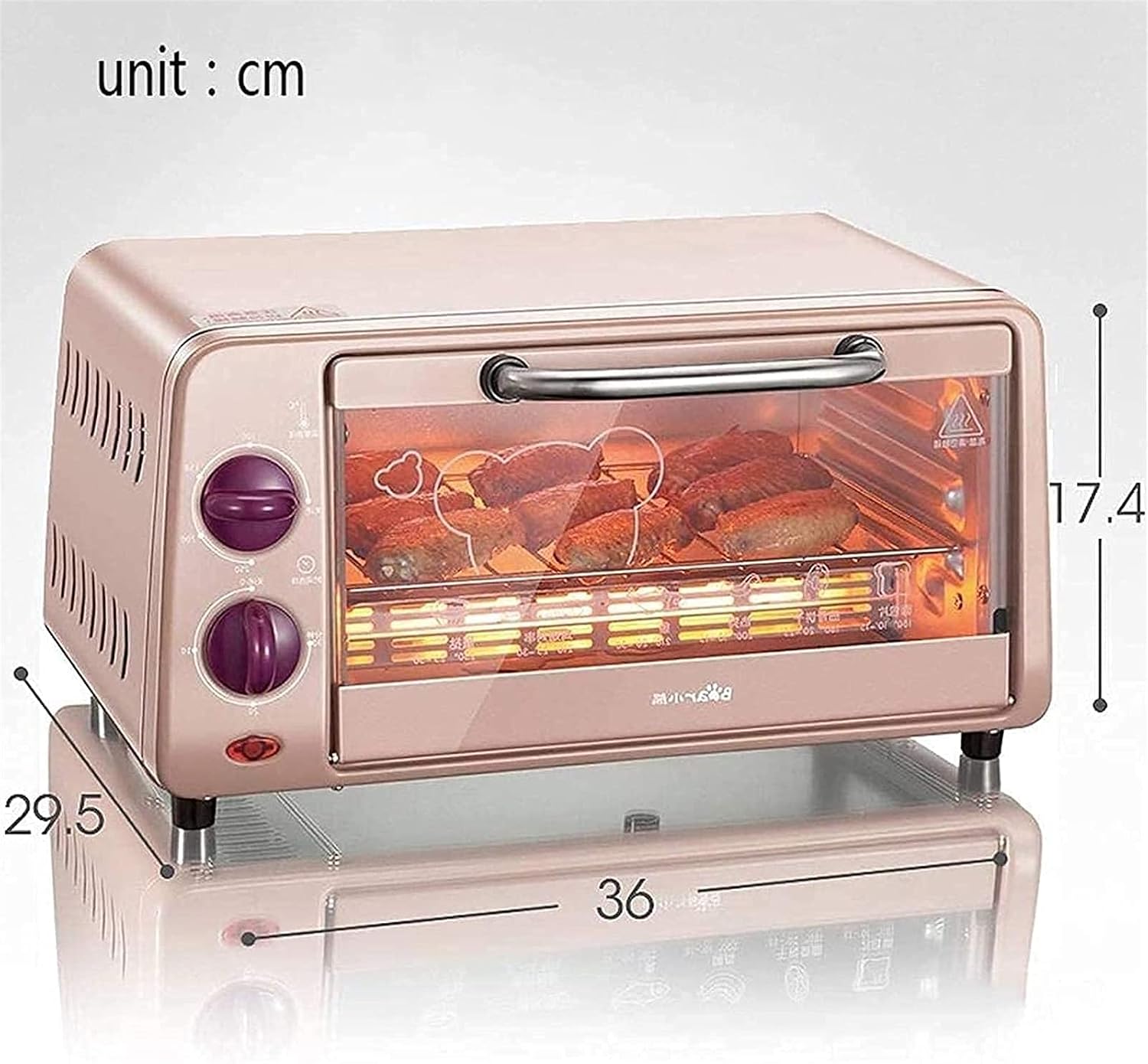 Tabletop Electric Oven 10L Oven with Temperature Setting 0-230°C and 0-30min Timing 800W Double Glass Door Multi-Function Oven 36 × 29.5 × 17.4CM Aesthetic and l