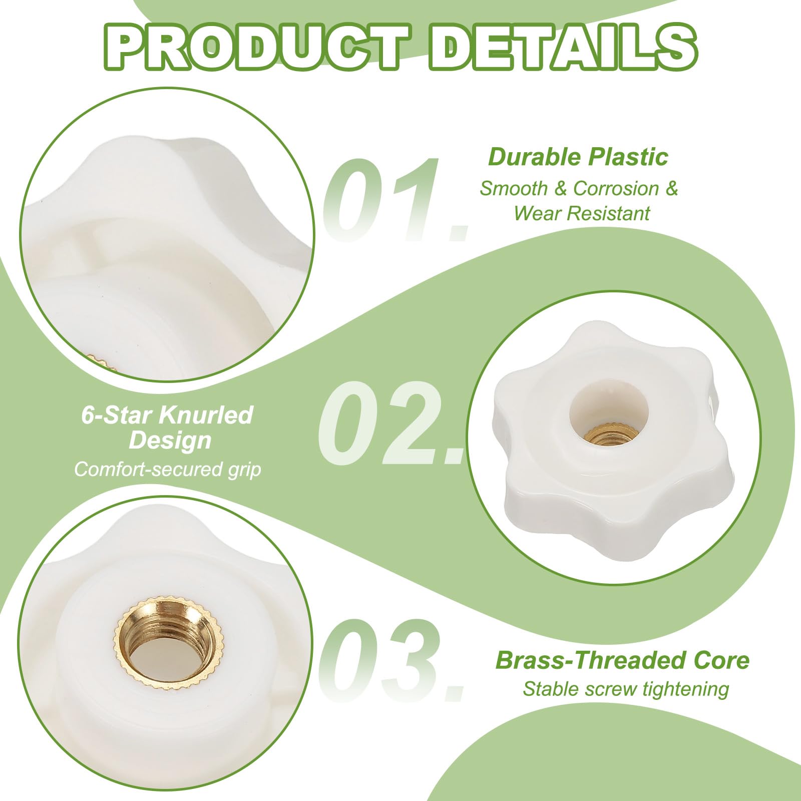 YELARXI Clamping Nuts Knob Plastic Screw-On Brass Star Knobs Knurled M8 Female Threaded Hexagon Head - Image 3