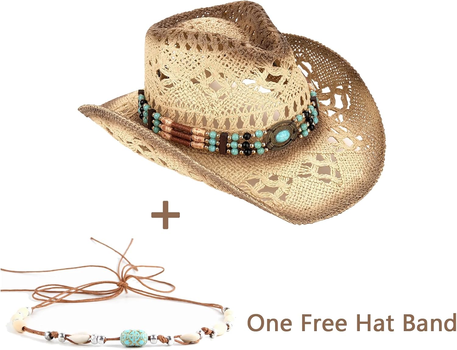 Men's Women's Straw Cowboy Hat Cowgirl Woven Sun Hat Western Cowboy Hat Two Decorative Bands - Image 5