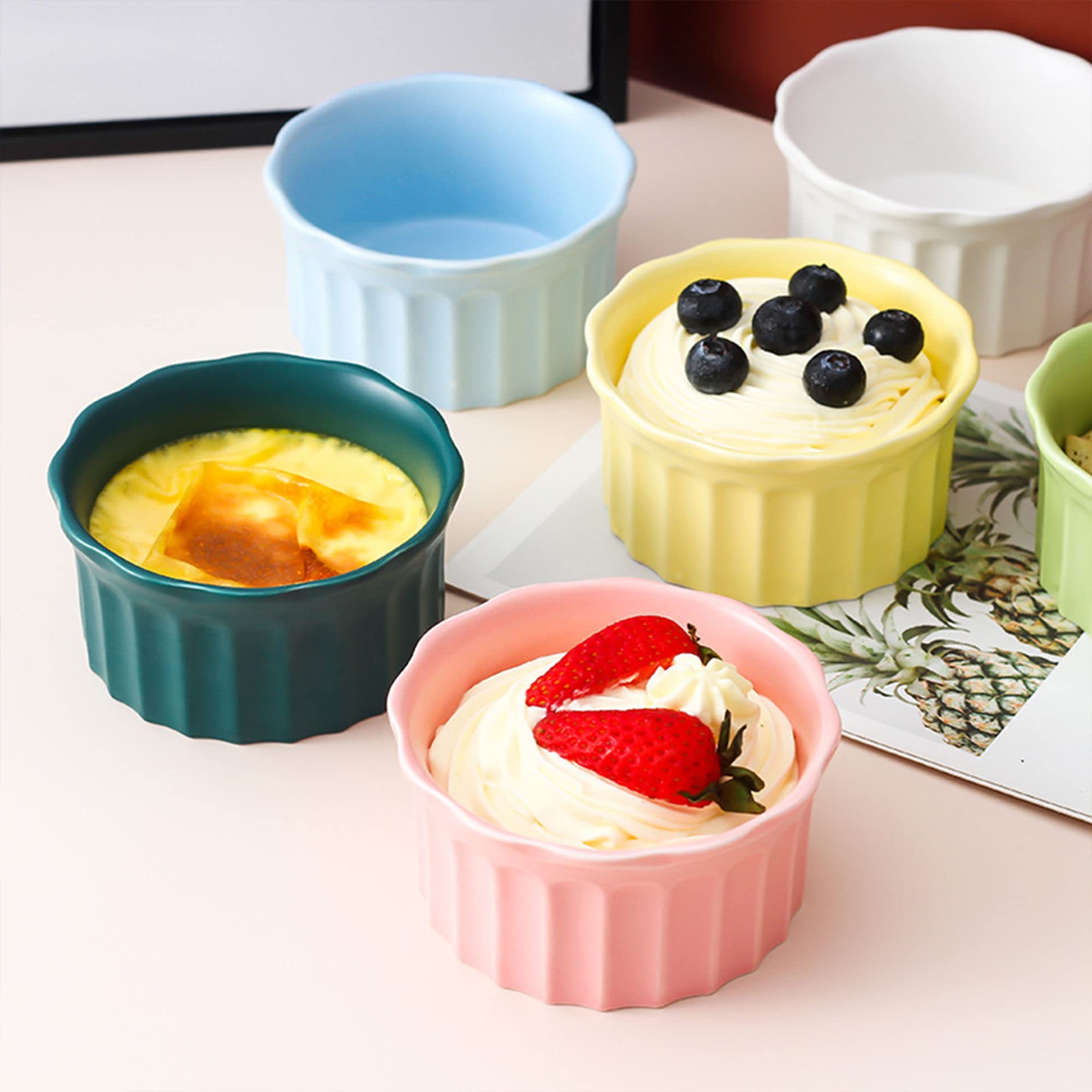 Bol à soupe, bol à riz, bol à déjeuner, ensemble de ramequins, 230 ml, ramequins à crème brûlée, plats à soufflé allant au four, ramequins à soufflé, ramequins for friteuse à air-rose-lot de 8 (Color