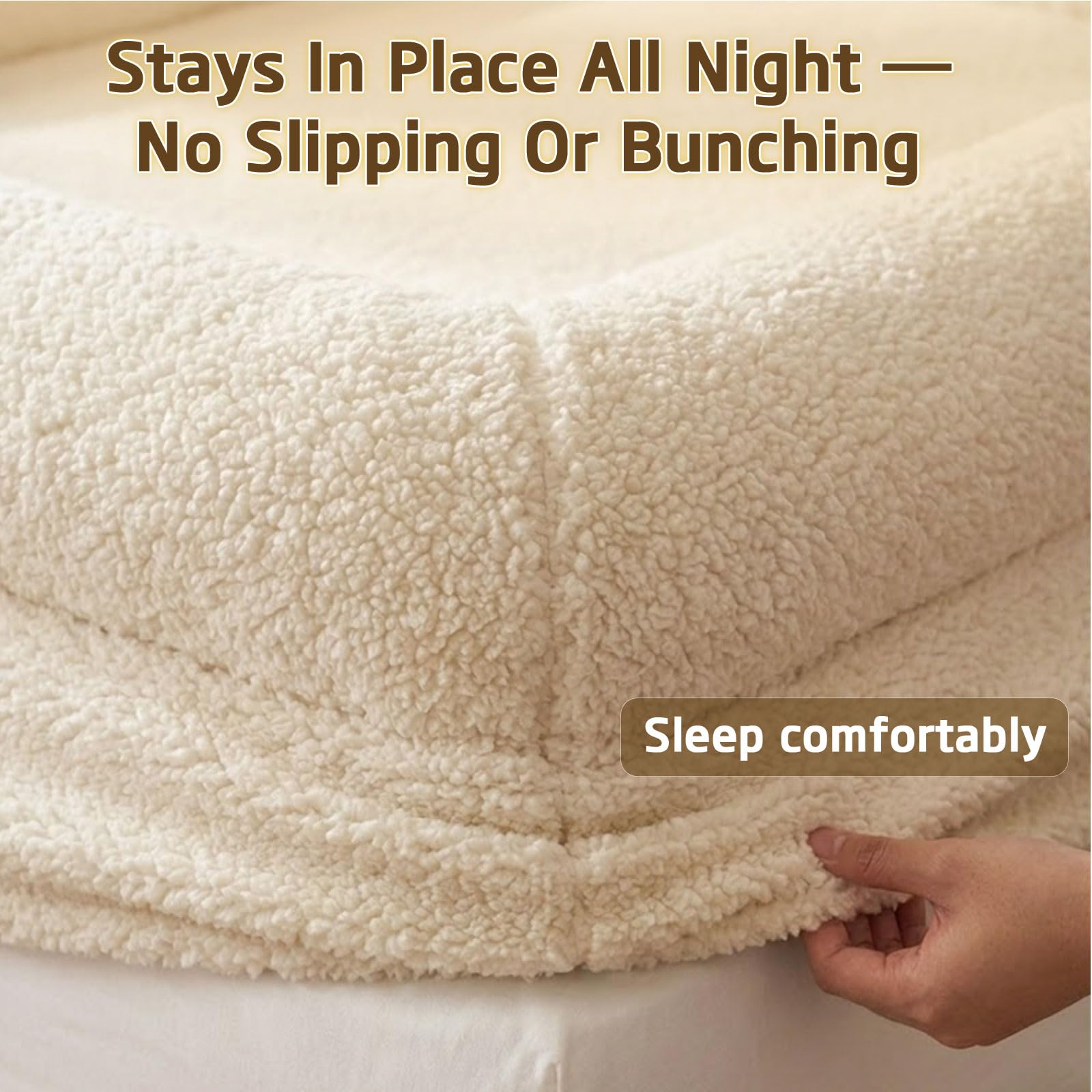 Sábana de cama con bordes acolchados, sábana bajera de sherpa con bordes elevados para un sueño seguro, cierre suave similar a un nido, bolsillo profundo antideslizante, transpirable y lavable a