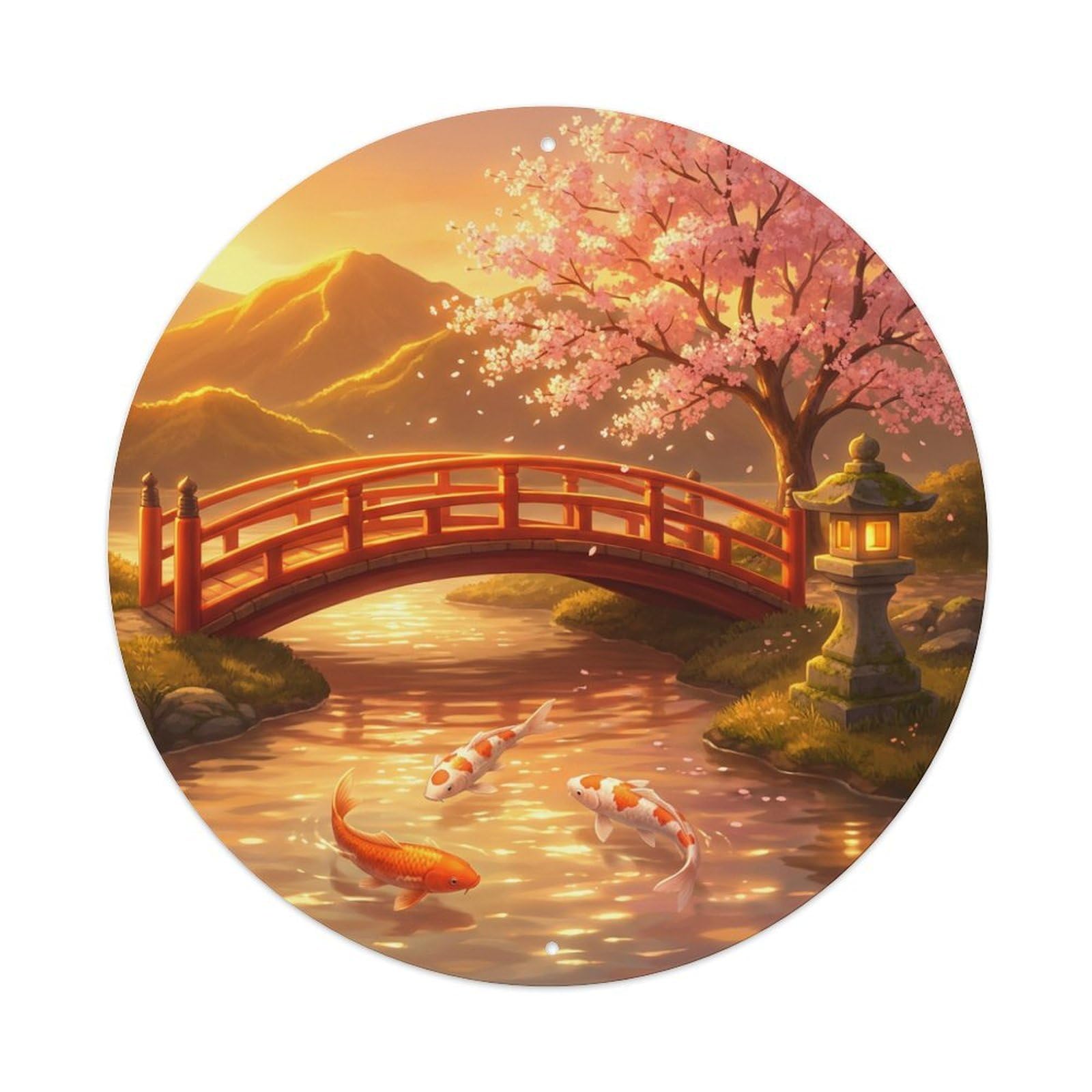 Galvaxio Style Japanese Koi Fish Golden Hour Warm Sunlight Metal Tin Sign