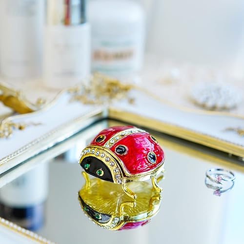 Miniatura 5 de YU FENG Caja de Baratija de Figurita de Mariquita con Bisagras, Cristales Joyeros, Pequeños y Lindos Animales, Cajas de Joyería Coleccionables