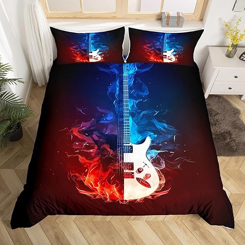 Miniatura 9 de Juego de ropa de cama con notas musicales, funda de edredón de música pop para niños, funda de edredón de tinta de teñido anudado en blanco y negro