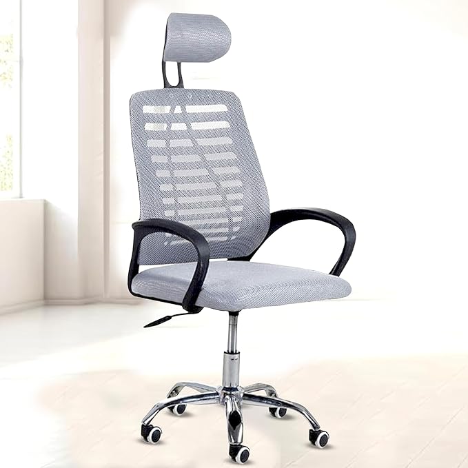 NORMAN JR,Mesh Office Desk Chair,Rocking Chairs Ergonomic Computer Chair Adjustable High with Headrest and Comfortable Armrest Swivel Chair - Jet Grey & Black Handle
