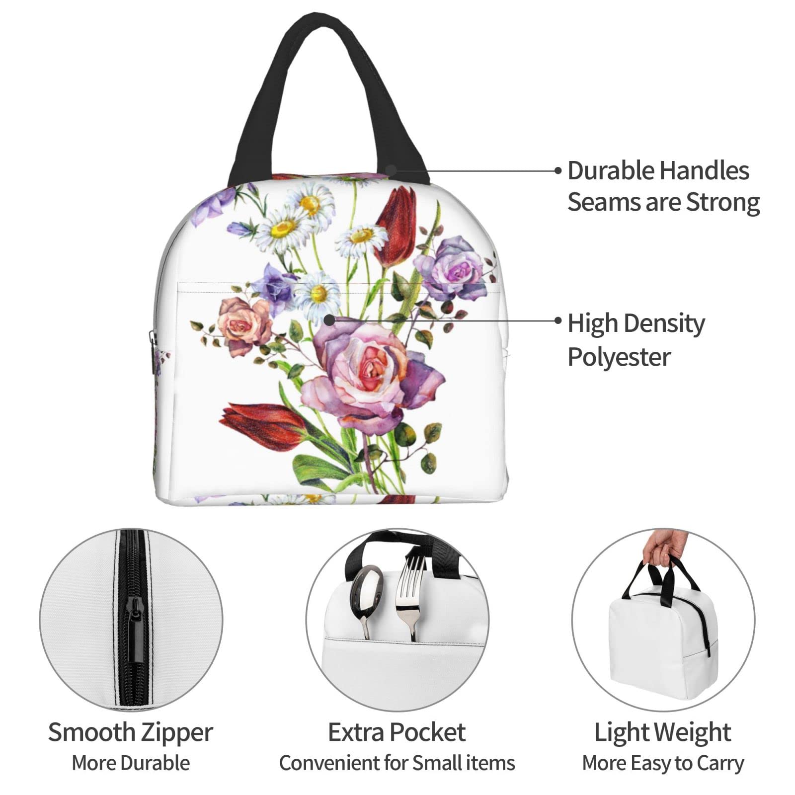 Borsa termica per il pranzo con stampa di fiori e foglie, per