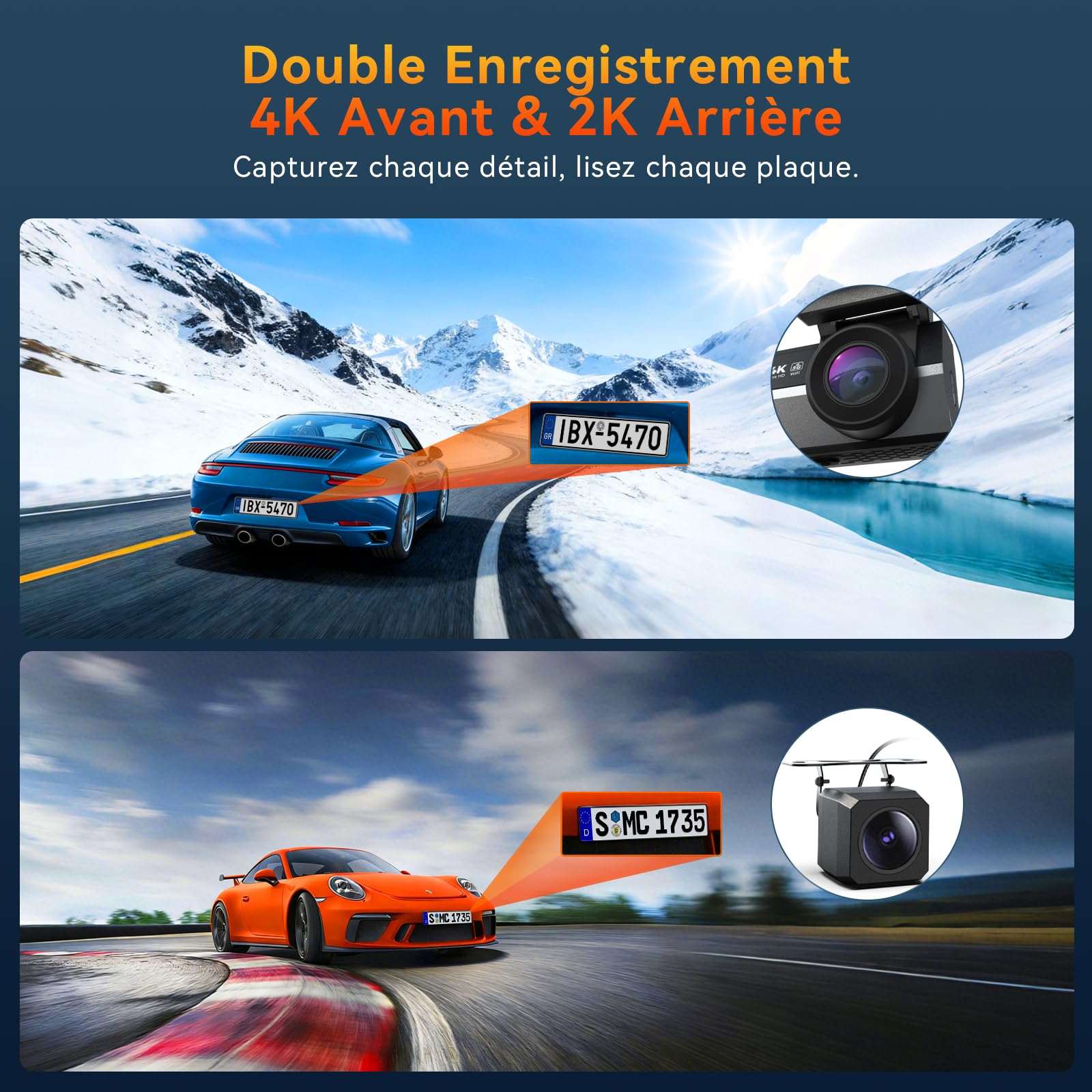 Caytail Dashcam Voiture Avant Arrière 4K+2K, 5GHz WiFi Camera Voiture avec Carte SD 64GB, Dash Cam Grand Angle 170°, Vision Nocturne WDR, Écran 3,2", G-Capteur, Mode Stationnement 24H - 3