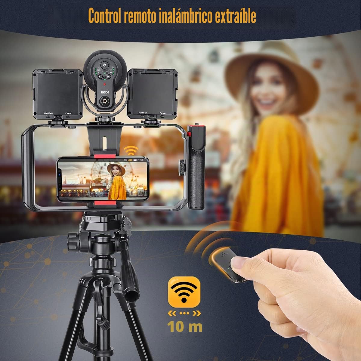 Zeadio Smartphone Video Rig, estabilizador de Agarre inalámbrico con Obturador Remoto, se Adapta a Todos los teléfonos Inteligentes iPhone y Android
