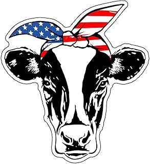 WickedGoodz American Flag Bandana Cow Vinyl Decal - Patriotic Sticker, for Tumblers, Laptops, Car Windows