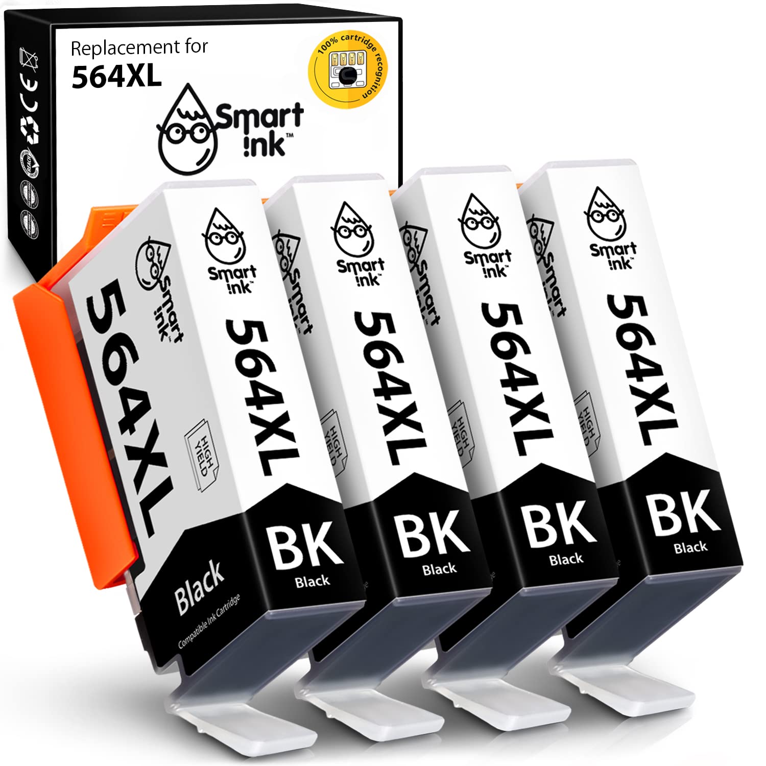 Smart Ink Compatible Ink Cartridge Replacement for HP 564XL 564 XL (4 Black  Combo Pack) for Photosmart 6525 6520 7520 5520 7510 5510 7525 6515 6510 ...