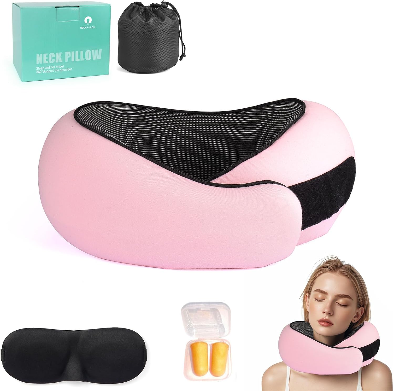 2025 New Travel Pillow for Airplane, Memory Foam Neck Pillow, Pink Travel Neck Pillow for Camping, Offices, Sleeping Rest Cushion, Neck Support Pillow with Eye Mask Ear Plugs Best Gift, Pink 2025 New Travel Pillow for Airplane, Memory Foam Neck Pillow, Pink Travel Neck Pillow for Camping, Offices, Sleeping Rest Cushion, Neck Support Pillow with Eye Mask Ear Plugs Best Gift, Pink