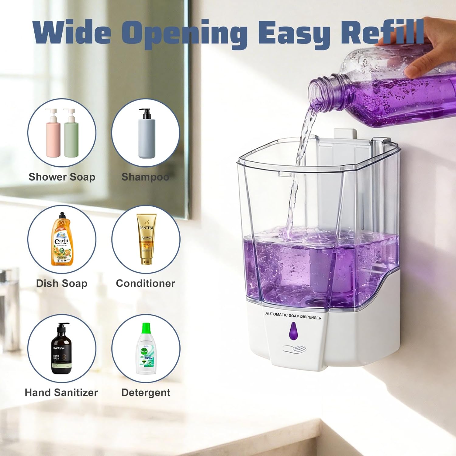 4 Pack Automatic Soap Dispenser Wall Mount,Touchless Liquid Soap Dispenser,Battery Operated,600 ml / 20 oz Commercial Hand Detergent Dispenser for Office Home Kitchen School Bathroom Hotel (White)