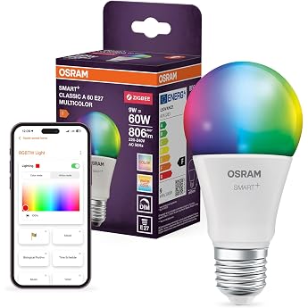 Osram Smart LED A60 Bulb Shape E27 9W ZigBee RGBW Colours | Smart+ Zigbee Multicolour Classic, LED Lamps, White, 60 mm Diamet