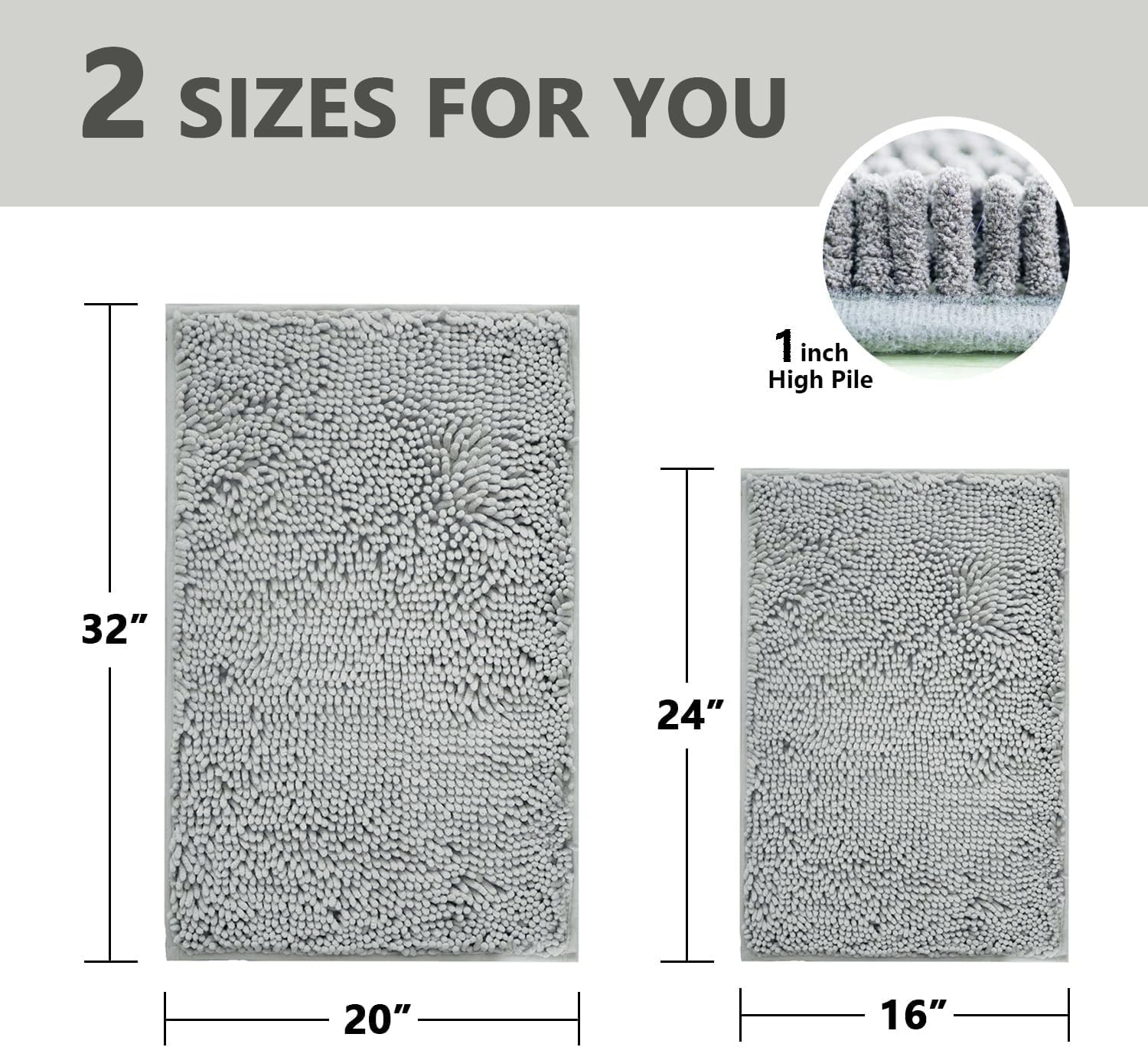 Juego de 2 alfombras de baño de felpilla extra suaves y absorbentes, lavables a máquina, parte inferior antideslizante de PVC fuerte, juego de alfombras de baño de felpa, 2 piezas (gris claro)