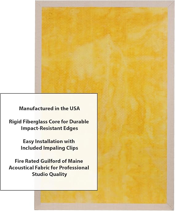 Hardened Edge Fire Rated Professional Studio Quality Sound Absorbing Acoustic Panel 24 x 36 x 1, Linen