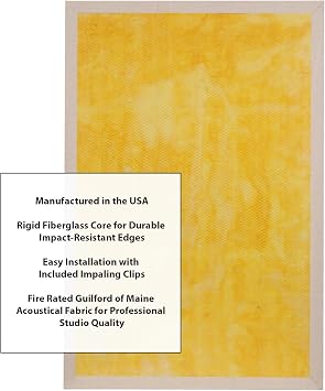 Hardened Edge Fire Rated Professional Studio Quality Sound Absorbing Acoustic Panel 24 x 36 x 1, Linen