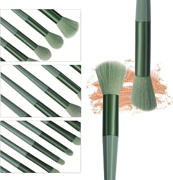 13 Pcs Make up Brushes Set, Foundation Powder Concealer Blush Highlighter Eyebrow Eyeshadow Brushes, Travel Makeup Brushes with Cloth Bag for Beginner and Makeup Artist (Green)
