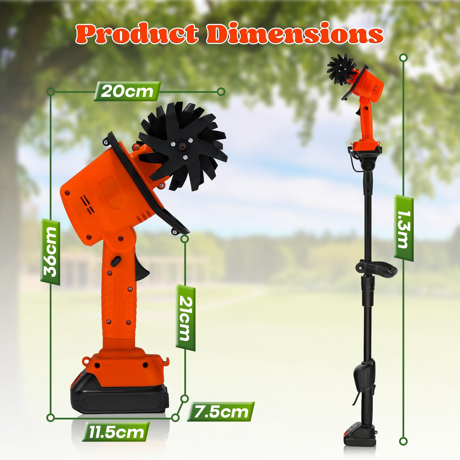 Moongiantgo Motobineuse-Sarcleuse 2-en-1 sans Fil, Design Main/Perche avec 4 Lames en Acier Trempé, Double Batterie 21V pour Désherbage, Labour, 10 cm de Profondeur/Largeur, 2×1500 mAh