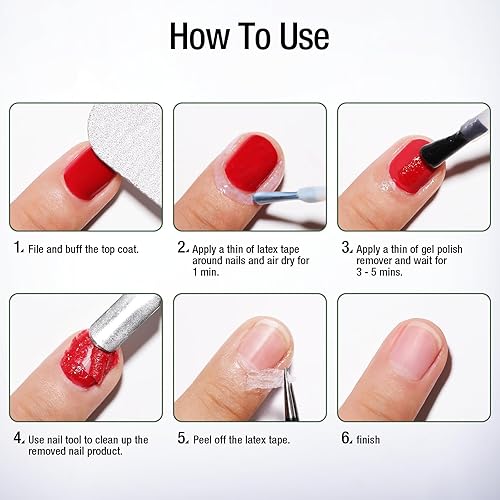 Miniatura 8 de Candy Lover Kit removedor de esmalte de uñas de gel, cinta de látex líquido y removedor de esmalte de gel con empujador de cutículas y lima de uñas,