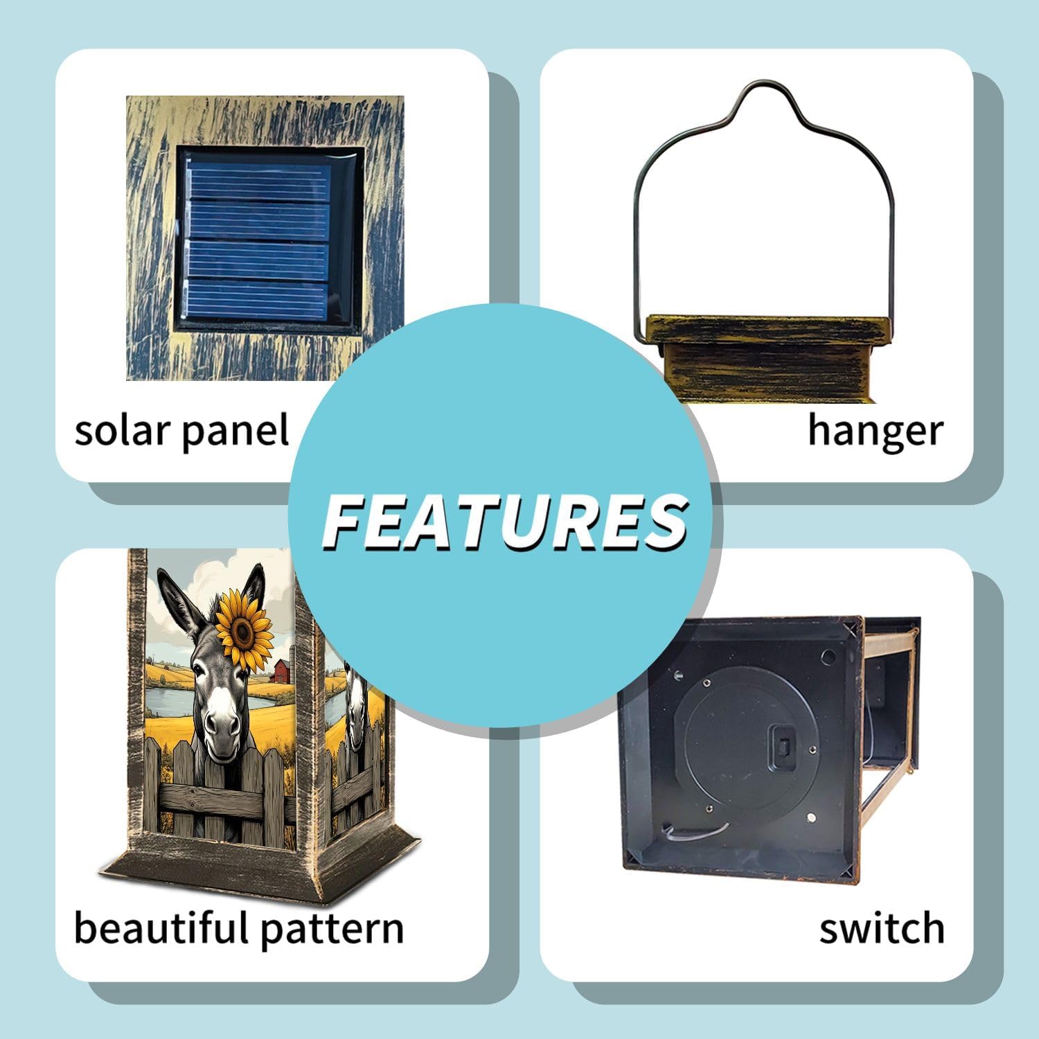 Solar Lantern Funny Donkey Pastoral Scene Wall Decor Outdoor Waterproof Garden Hanging Lantern Solar Powered Lighting Outside Table Lamp for Patio Deck Camping 1 Pack