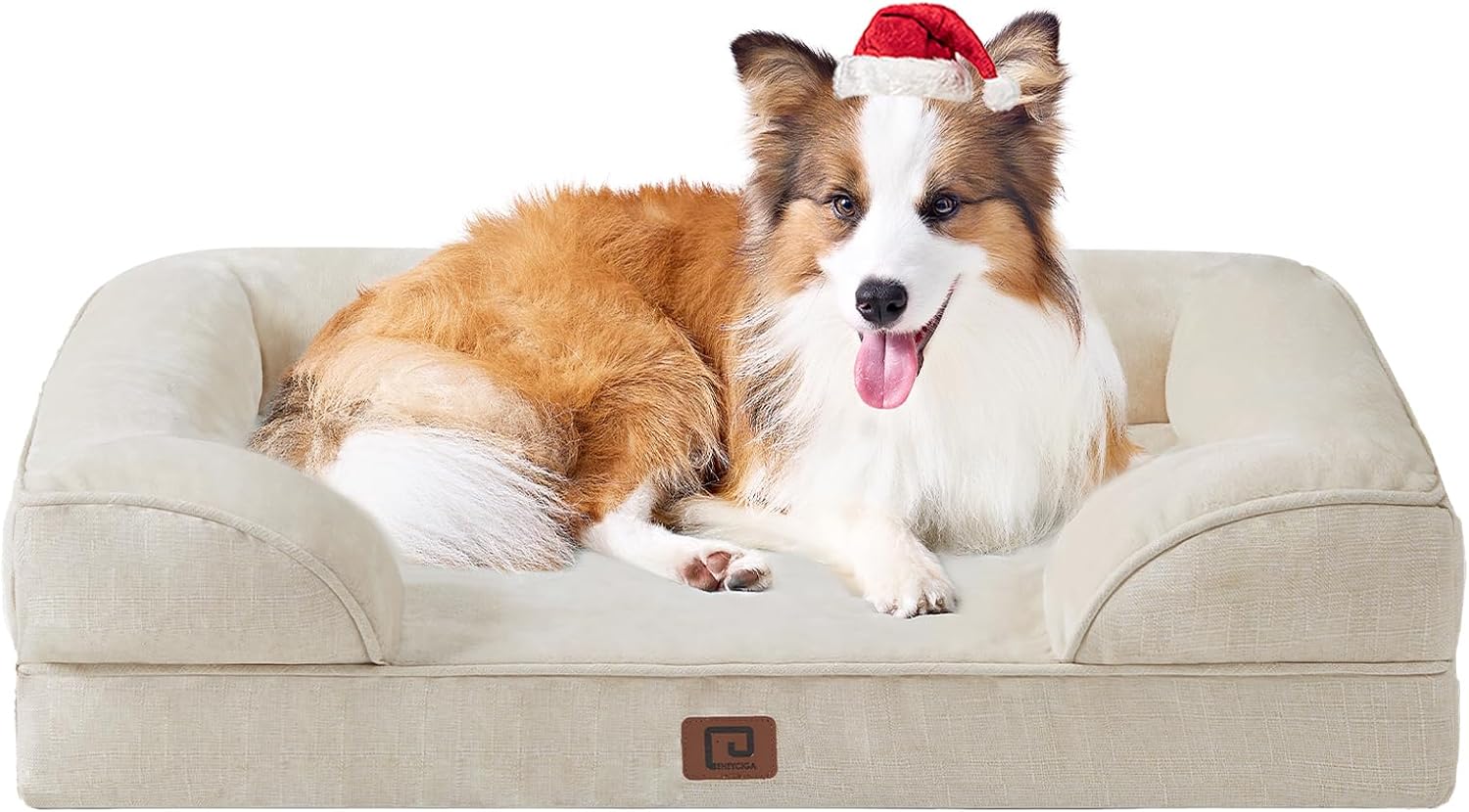 سرير كلاب عظام Eheyciga للكلاب الكبيرة ، سرير كلب كبير مقاوم للماء مع جوانب ، قاع مانع للانزلاق وسرير أريكة للحيوانات الأليفة مع غطاء قابل للغسل ، بيج