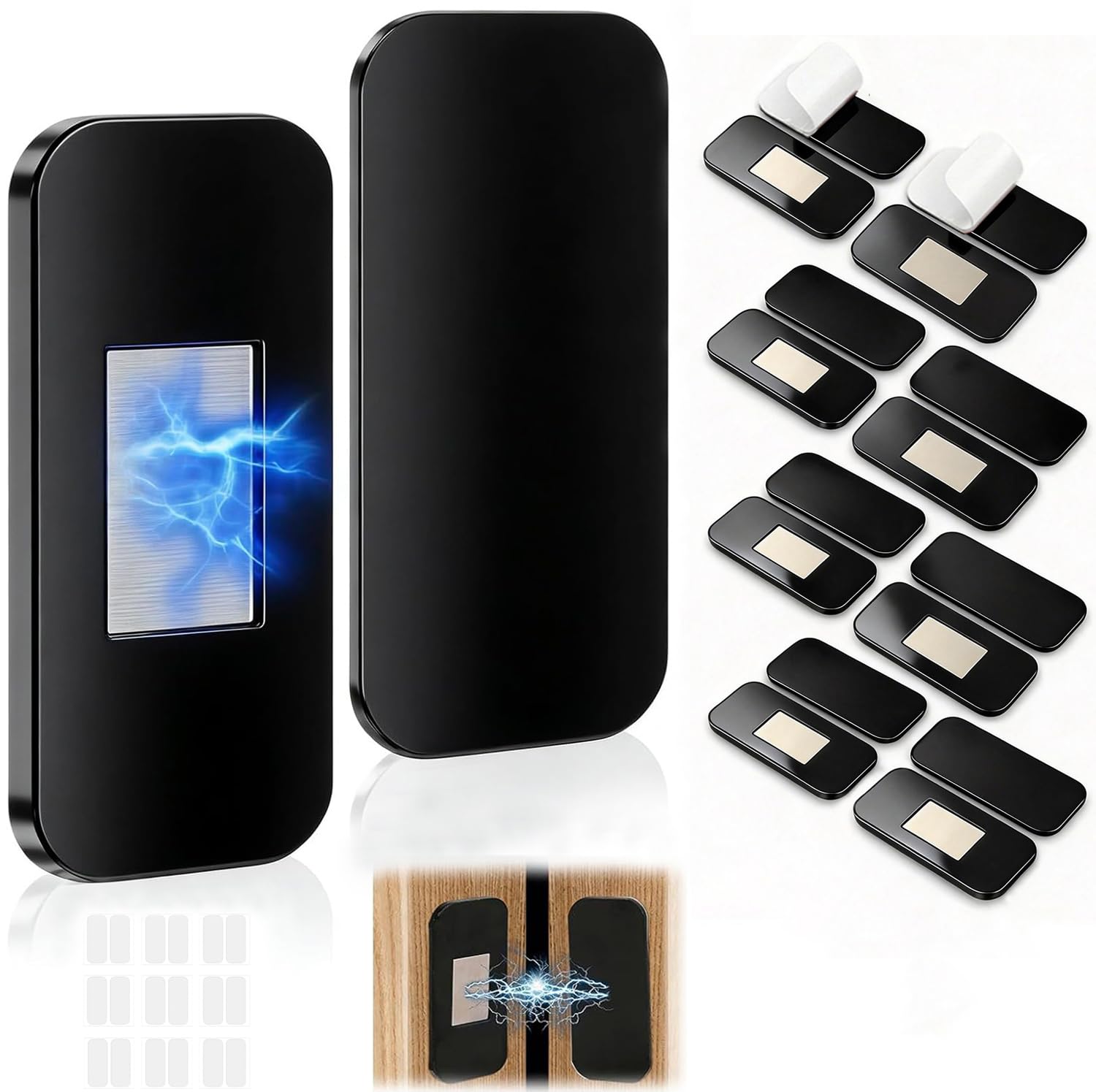 8 Pieces Adhesive Magnetic Door Catch, Ultra Thin Quiet Door Magnets Magnetic Catches, Punch-Free Drawer Magnets Catches for Kitchen Closet Wardrobe Cupboard Internal Doors(Black)