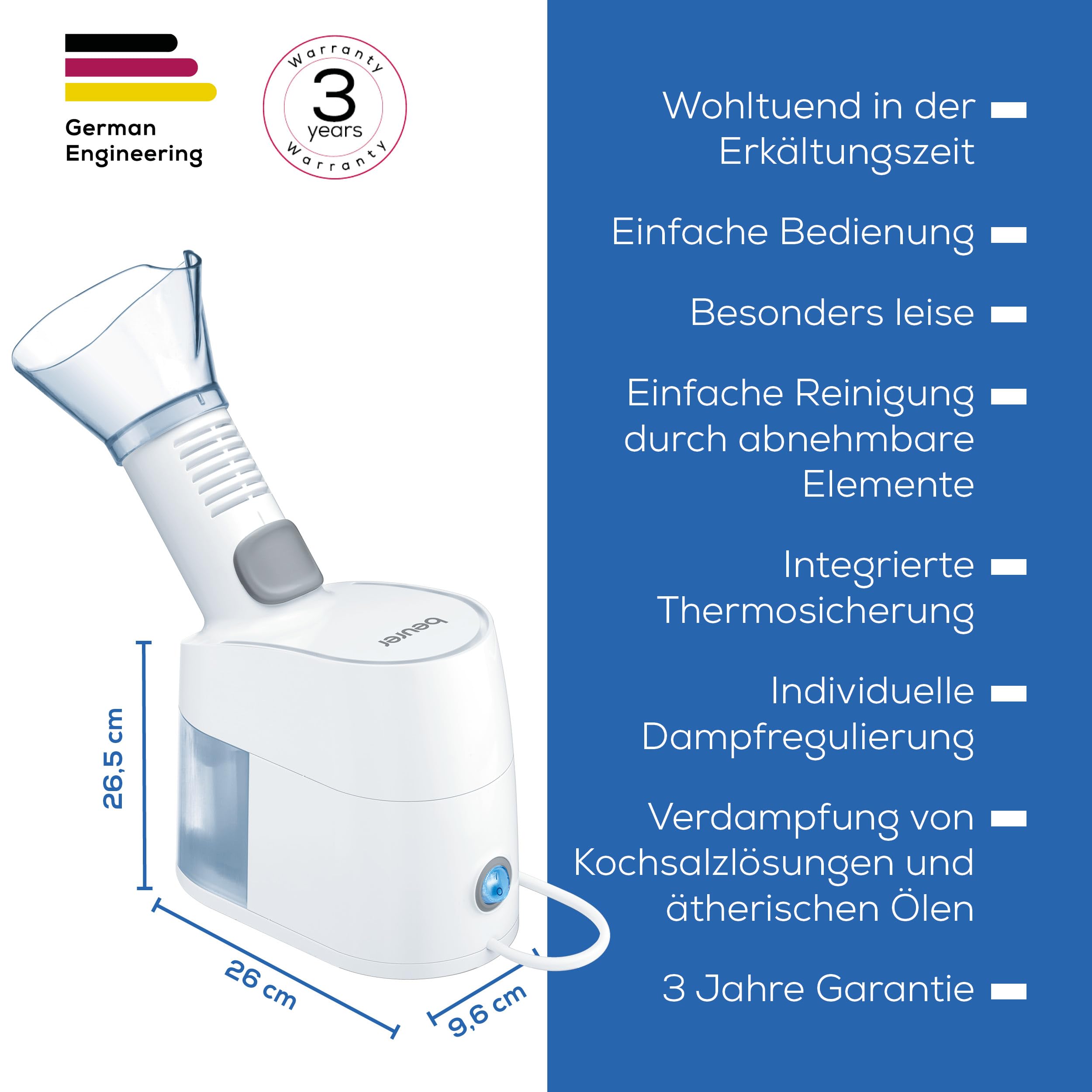 Beurer SI 40 Dampfvernebler, zur Befeuchtung von Mund, Nase und Rachen, Verneblung von Kochsalzlösung und ätherischen Ölen, Luftbefeuchter für die Erkältungszeit, extra leise