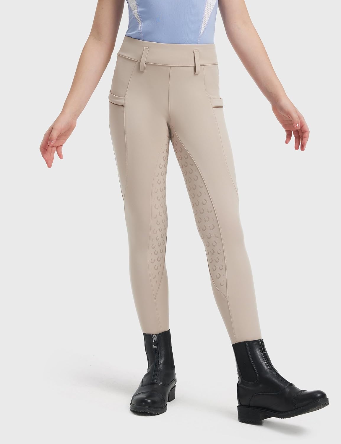FitsT4 Sports Girls Horse Riding Pants Full Seat Silicone Girls Equestrian Pants Stretchy Kids Breeches Riding Tights Pockets