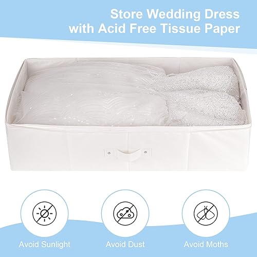 Miniatura 5 de Caja de almacenamiento para vestidos de boda, caja de conservación de vestidos de novia con 20 hojas de papel de seda libre de ácidos para