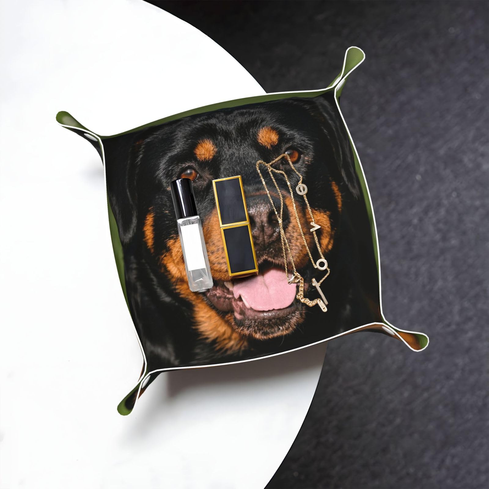 Rottweiler Valet Tray Organizer Pu Leather Travel Catchall Tray Organizer Portable Jewelry Tray Storage Keys Tray for Entryway Table Coins Watches Candy