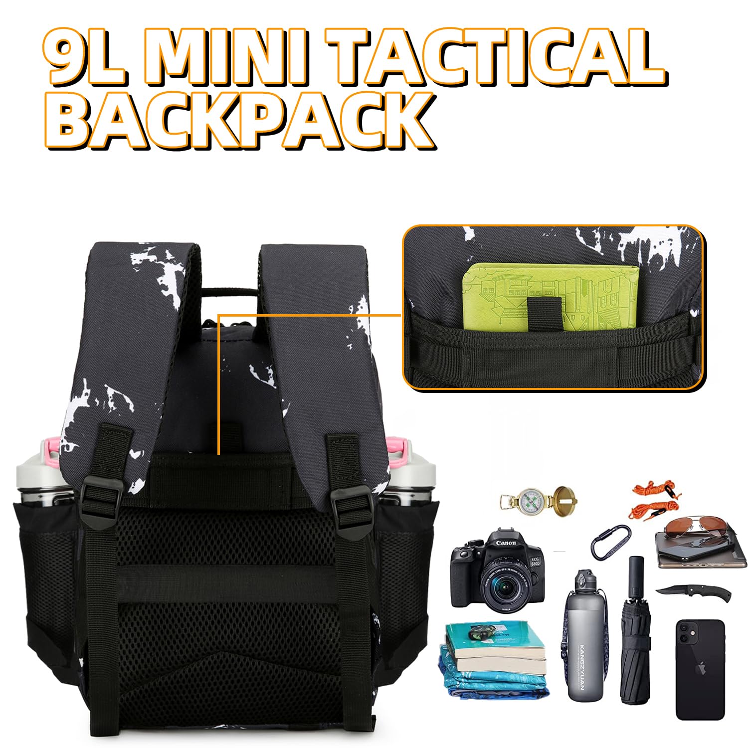 Mochila táctica de uso diario Mochila táctica militar para hombres y mujeres 45L Mochila de fitness, Puntos blancos & negros, Pequeño, Mochilas Daypack 5