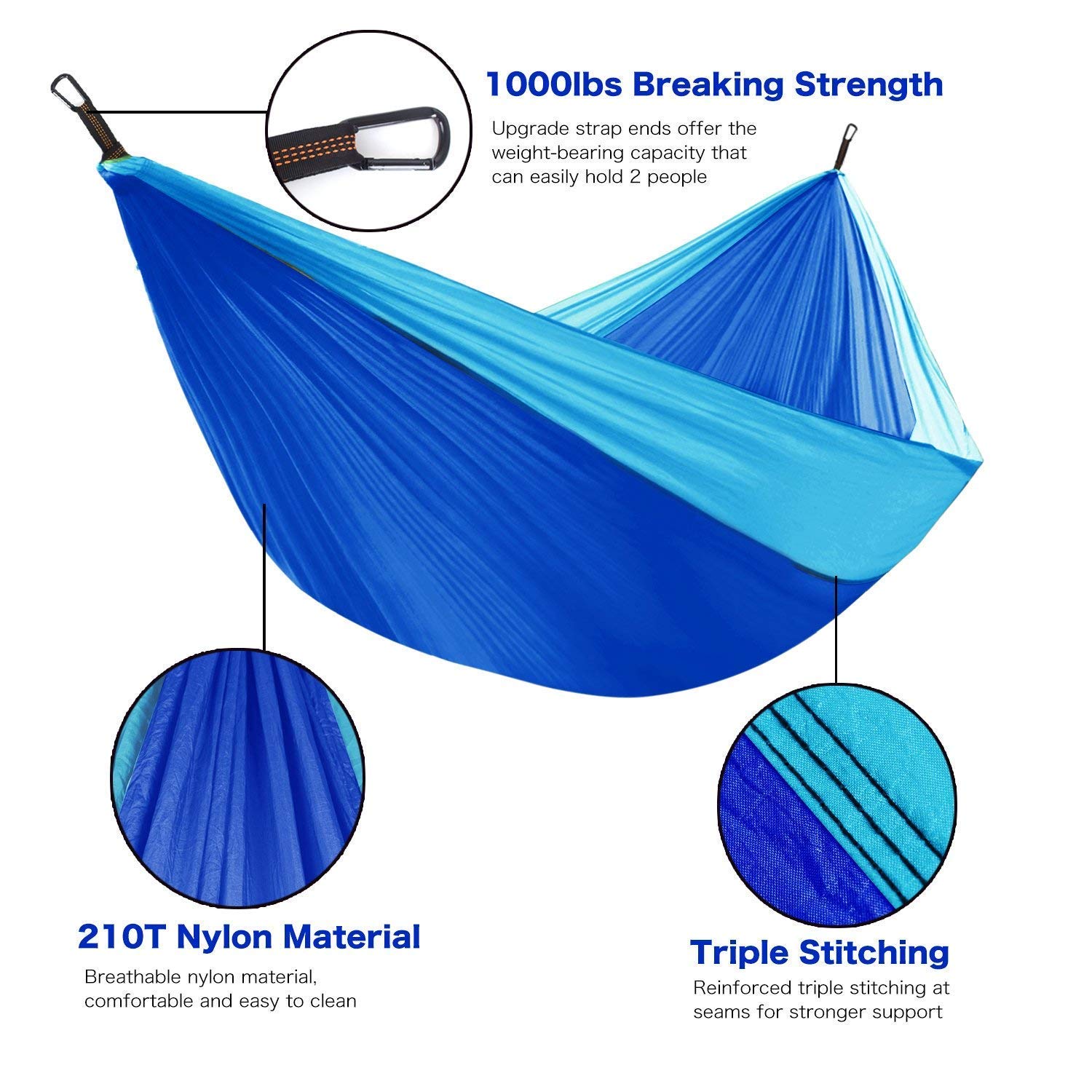 Unigear Hammock, 320 x 200 cm, Ultralight Camping Hammock, 300 kg Load Capacity, Travel Hammock with 1 Pair of Hanging, 2 Carabiners and Carry Bag for Garden Camping Hiking Sporting Goods