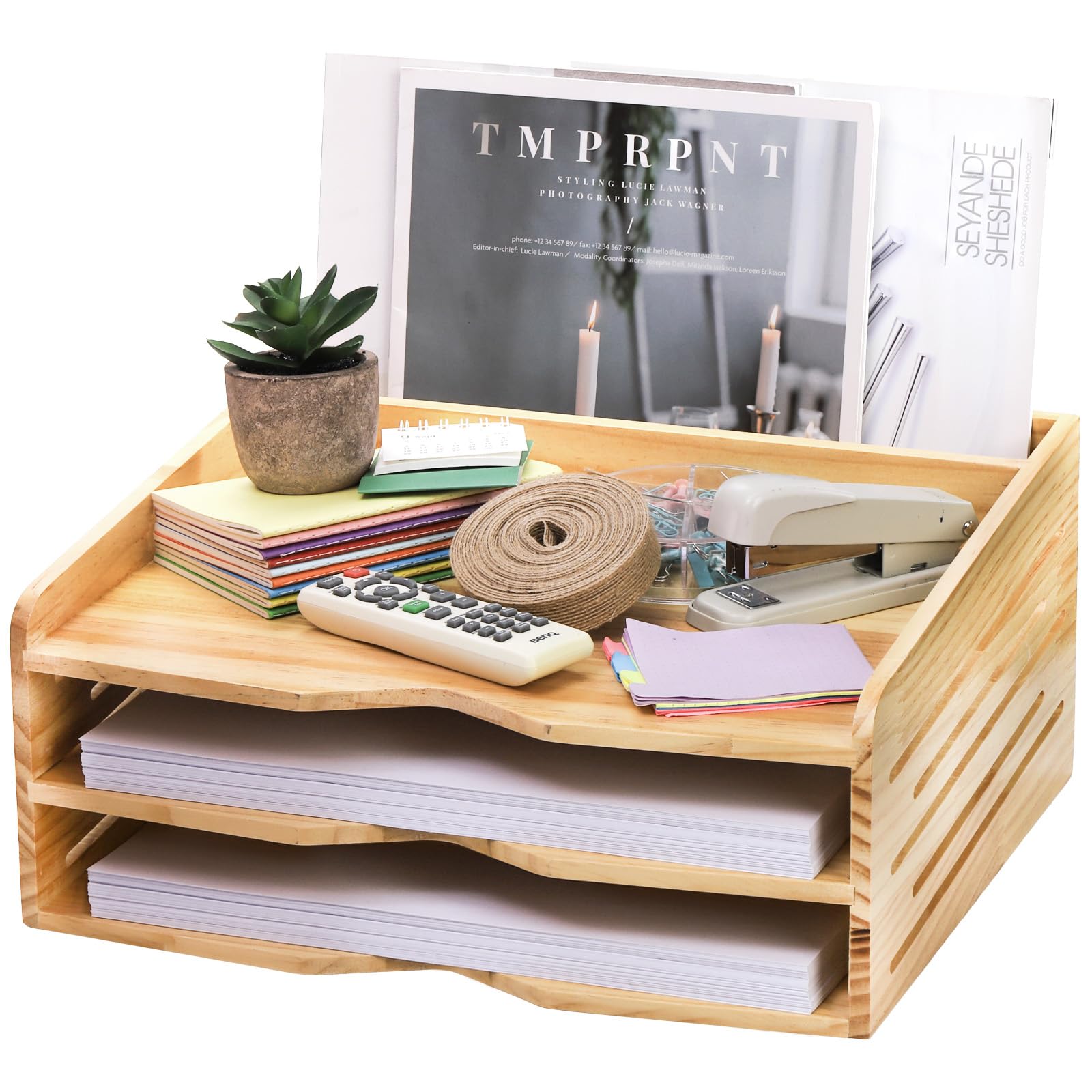 Snapklik.com : Wood Letter Tray Desk Organizer, 3 Tier Desktop File ...