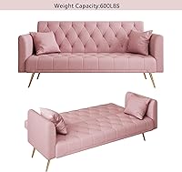 Vista 84 de Sofá cama moderno de terciopelo de 72 pulgadas, sofá cama plegable convertible con 3 respaldos ajustables, sofá biplaza reclinable copetudo