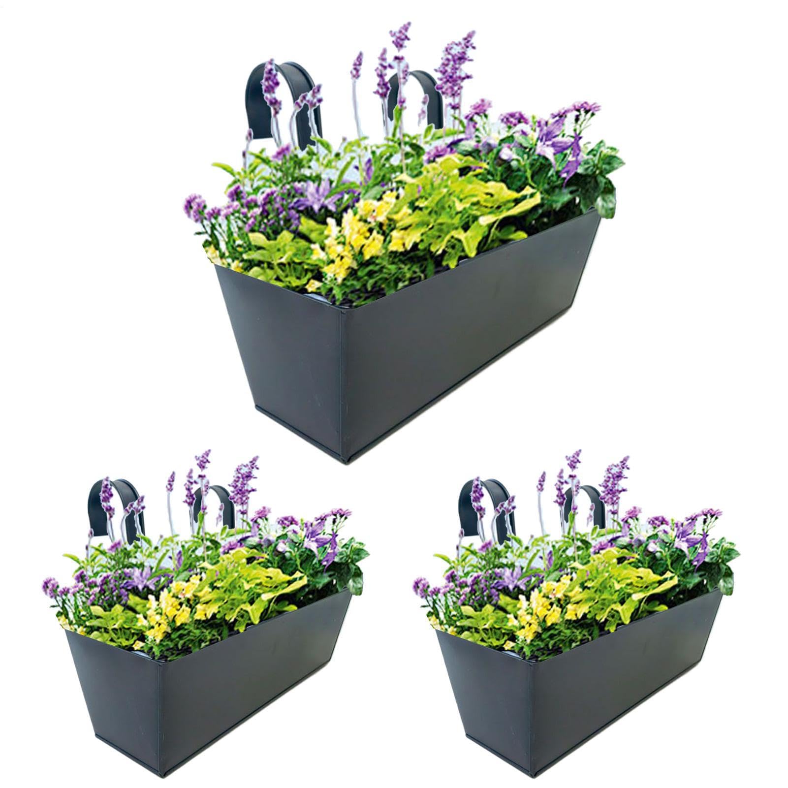 Generico Lot de 3 pots de fleurs rectangulaires suspendus en métal avec crochet amovible pour clôture d'intimité et balcon - Seaux de jardin pour intérieur et extérieur