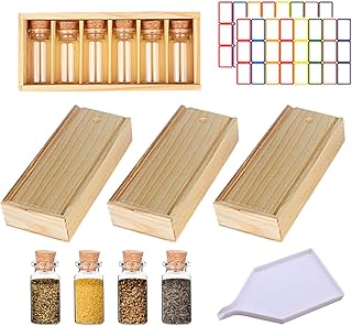 Seed Storage Box Kits,24pcs Glass Bottles Seeds Storage Organizer with 68pcs Label Sticker and Seed Tray,Small Beads Containers with Cork Lid for Vegetable Seeds,Diamond Painting,Beads,Glitter