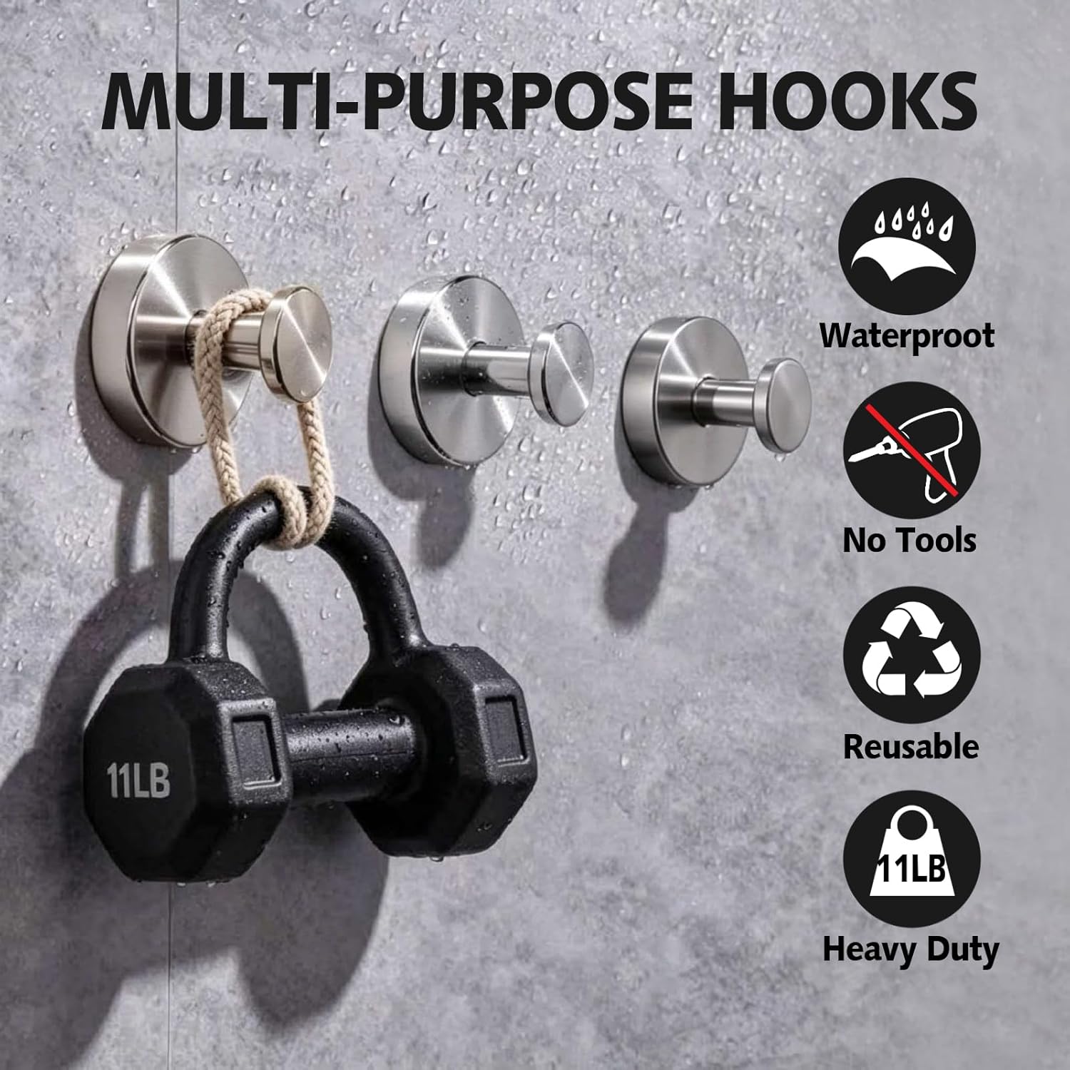 Heavy Duty Round Suction Cup Hooks for Shower Bathroom No Drill Glass Wall Hooks Reusable Towel Robe Holder and Christmas Wreath Hanger Silver 4 Pack