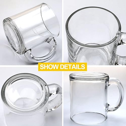 Miniatura 3 de Juego de 6 tazas de café de vidrio, tazas grandes de boca ancha para bebidas calientes (10 onzas), tazas transparentes de café con asa, sin plomo,