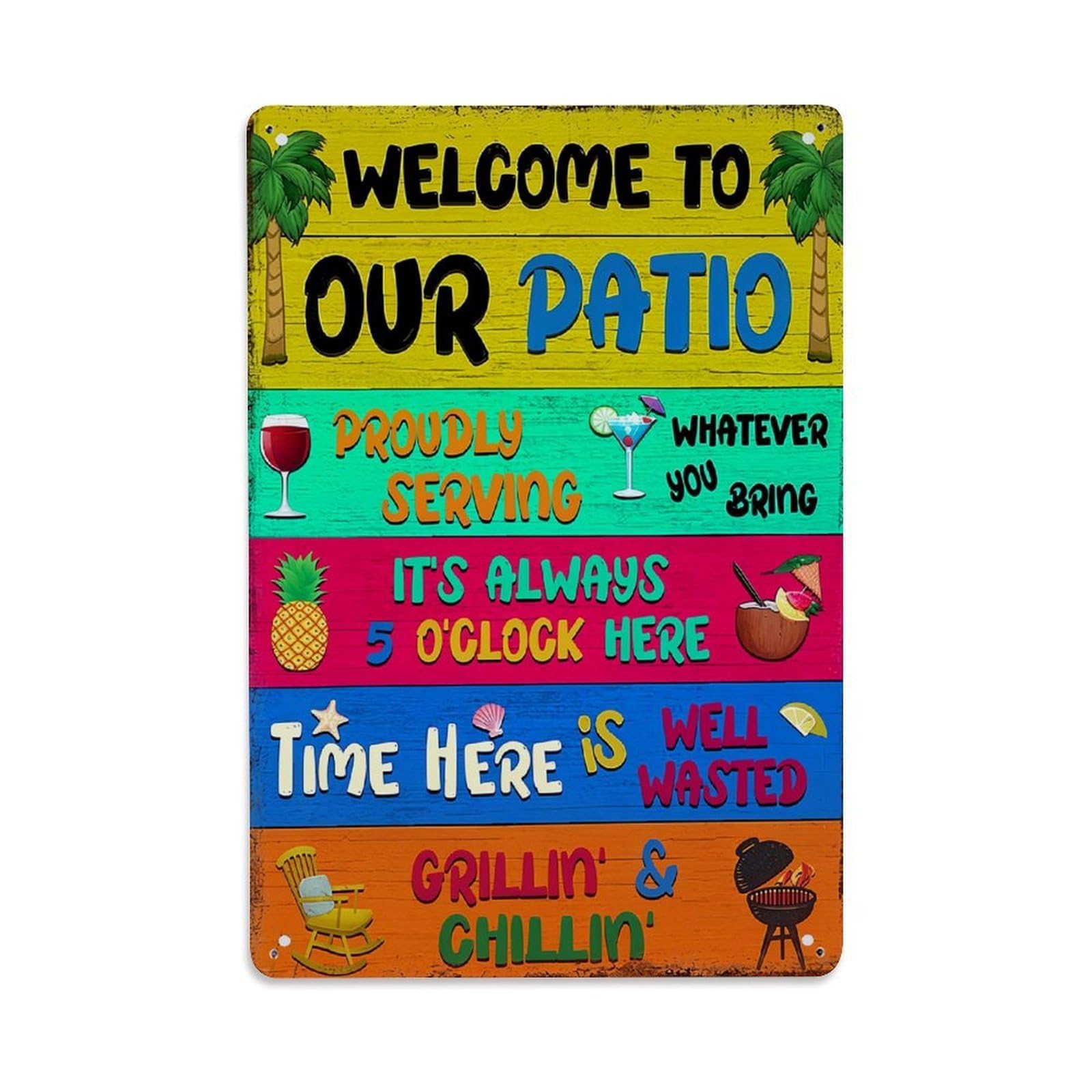 Jdfenggu Vintage Welcome To Our Patio Sign_1 Retro Metal Tin Sign, Metal Poster For Bar, Home, Man Cave, Kitchen, Laundry Room Art Decor 8X12 Inch