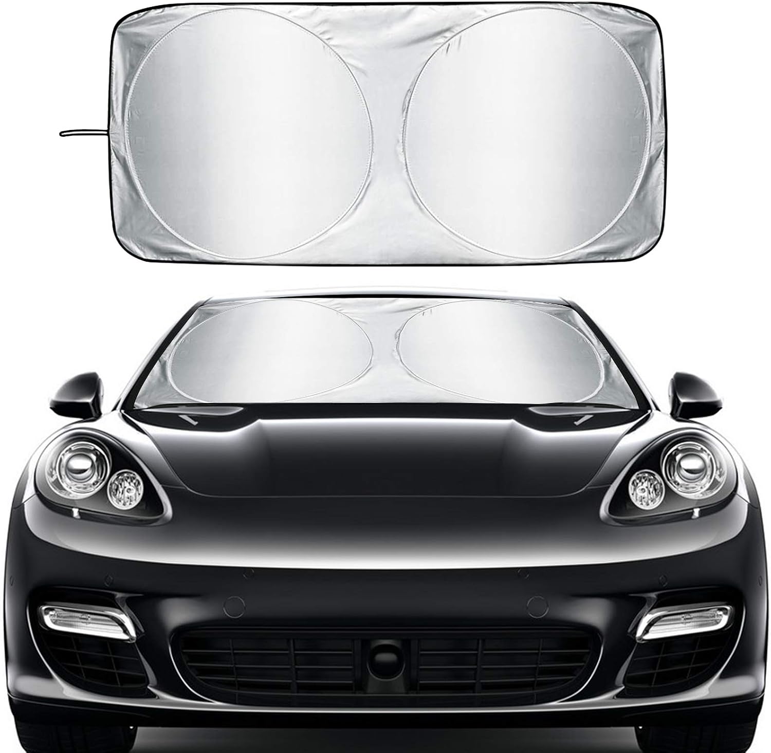 Erasior Windshield sun shade, Car Cover Blocks UV Rays Sun Visor Protector Automotive Blocker Sunshades Window Guards Sun Shield for Front Windshield, 210T Block 99.87% UVR Keeping Your Vehicle Cooler
