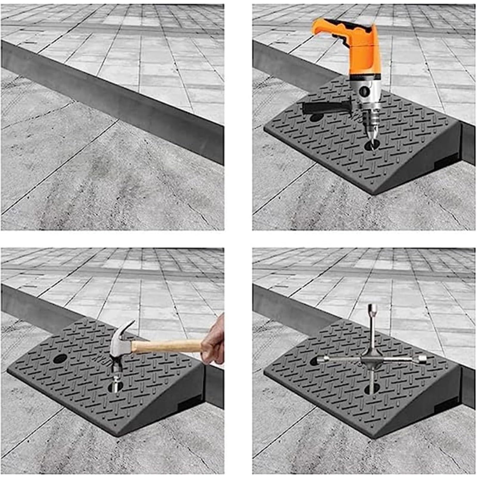 Rampa krawężnikowa do podjazdu, rampa progowa gumowa, rampa załadunkowa, rampa schodkowa do motocykla o udźwigu 3000 kg, 50x50x15cm