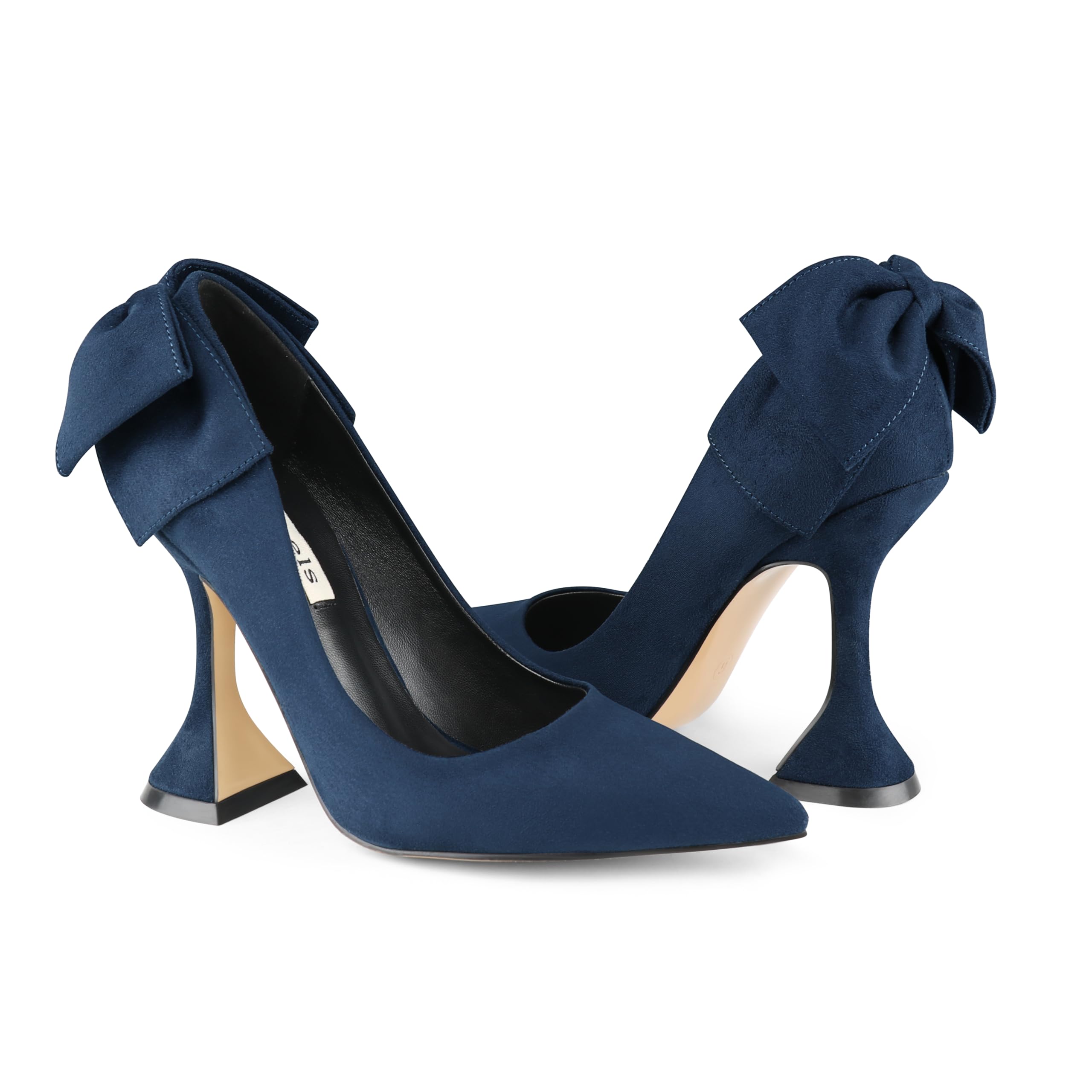 Zzheels Women's Bow Pumps Pointed Toe Triangle Heel Pump Wedding Shoes