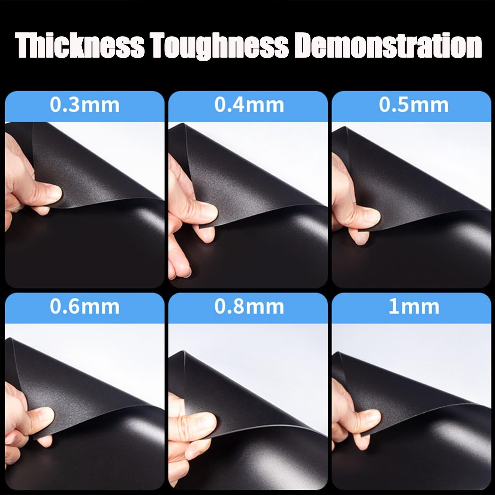 Hojas PP esmeriladas A3 (420×297mm) – Set de 6 placas de polipropileno, espesor 0,3-2mm, acabado mate para corte láser, bricolaje, modelado y uso educativo o industrial(Black,Thick:2mm)