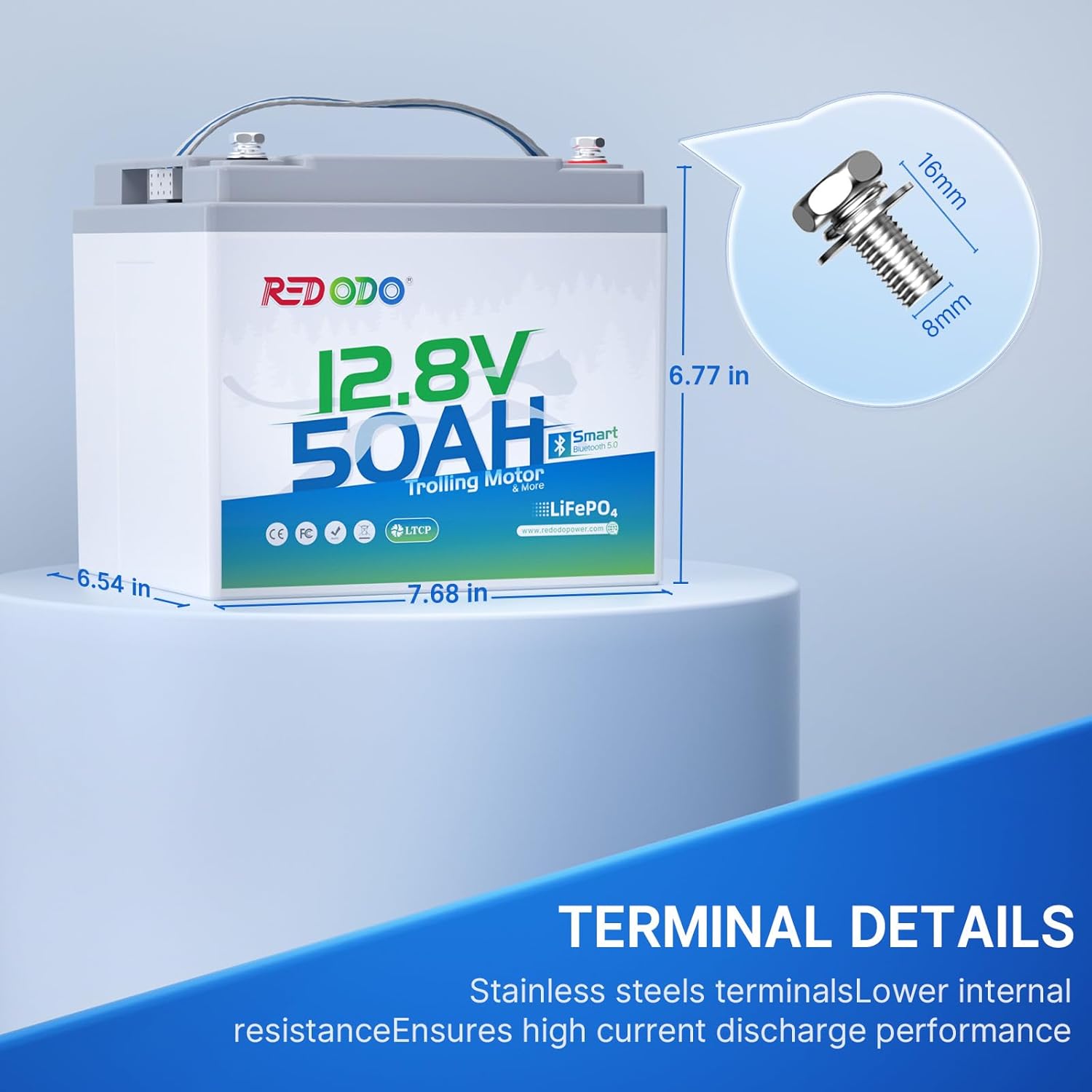 Redodo Bluetooth 12V 50Ah LiFePO4 Battery with Low-Temp Protection, 10 Years Lifetime, Lightweight & Portable Lithium Battery Perfect for RV, Solar, Boat Marine, Trolling Motor, Camping