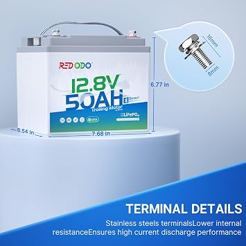 Redodo 12V 50Ah LiFePO4 Deep Cycle Battery for Marine, RVs | Bluetooth, Lightweight & Portable, 50A BMS, 4000+ Cycles, Low-Temp Protection, 640Wh, for Trolling Motor, Camping, Marine