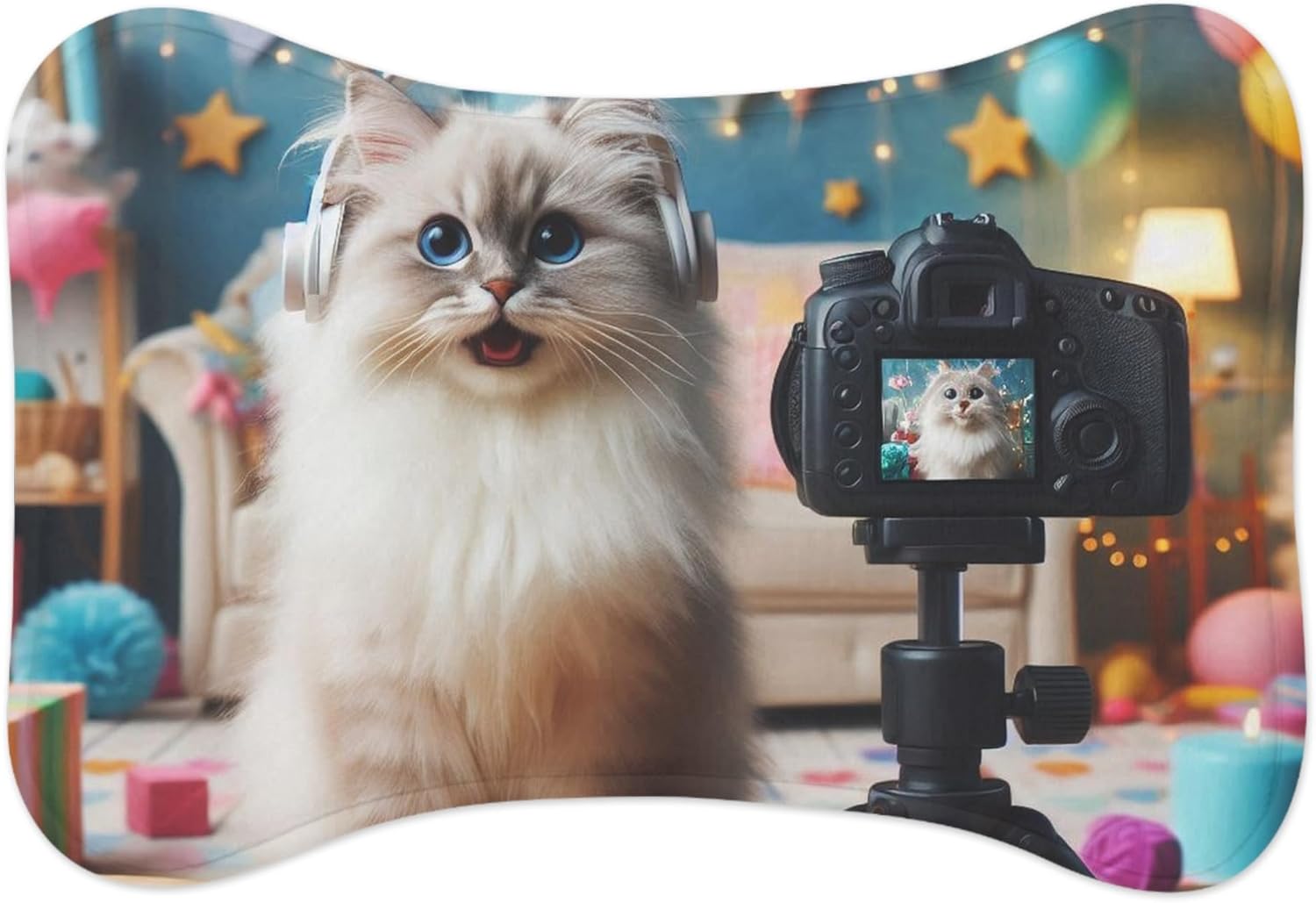 Vibrant Colors Anti-Slip Pet Feeding Mat - Realistic Vlogger Cat Theme