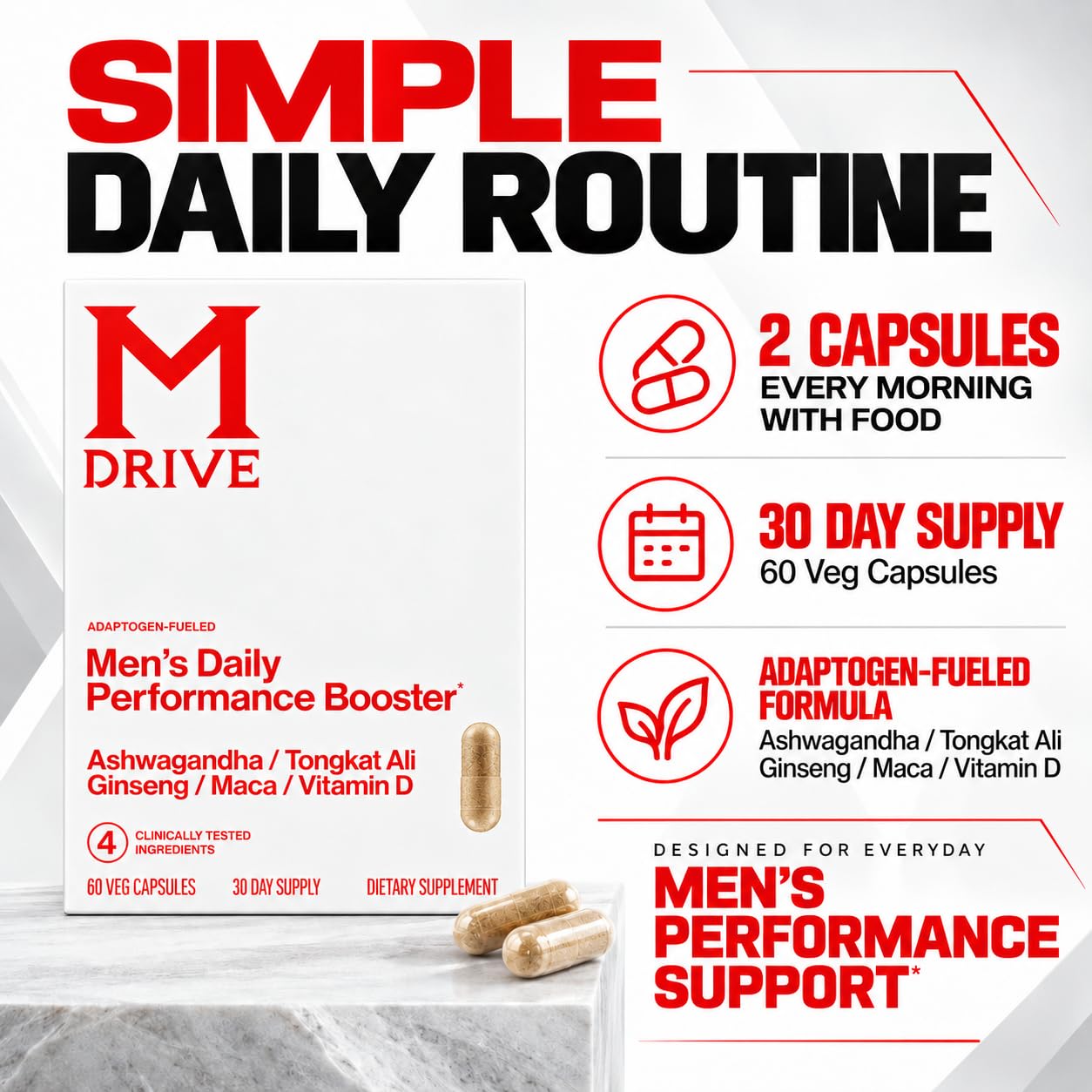 M Drive Men's Daily Performance Booster Ashwagandha Tongkat Ali 60 Capsules — Amazon image 5